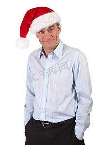 圣诞老人帽子咧着嘴笑的商人