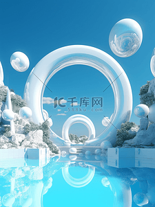 作品展示背景图片_夏季清凉泳池3D电商展台