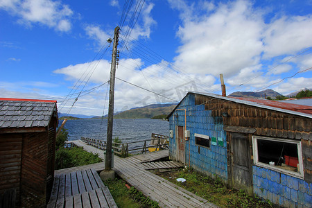 木板路，波多黎各伊甸园在惠灵顿群岛，智利南部的峡湾