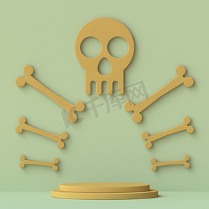 棕色骷髅标志，骨头排列 3D