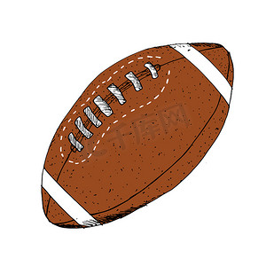 美式足球，橄榄球手绘 grunge 纹理草图，白色背景上孤立的矢量图