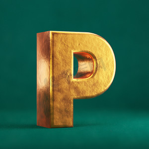 潮水绿色背景上的 Fortuna 金色字母 P 大写。