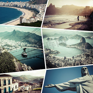 里约热内卢（巴西）图像拼贴画-旅行背景（m