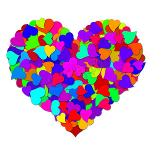 五颜六色的心形成大情人节的心