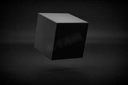 黑色背景 3d 渲染上的黑盒悬浮