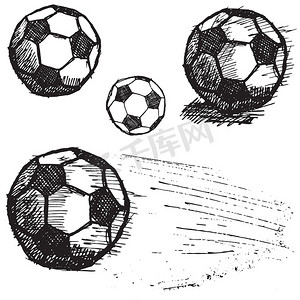足球素描集在白色背景下被隔离