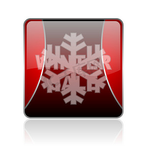 冬季销售红色正方形 web 光泽图标