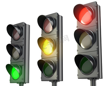 红绿红绿灯摄影照片_三个红绿灯，红绿黄
