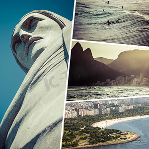 拼棒摄影照片_里约热内卢（巴西）图像拼贴画-旅行背景（m