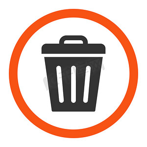 垃圾桶平面橙色和灰色圆形光栅图标