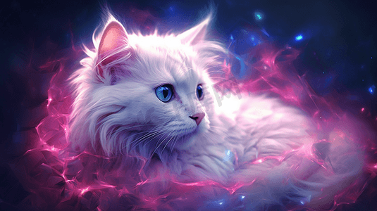 梦幻粉彩水晶长毛卷发可爱猫色彩斑斓的光粒子