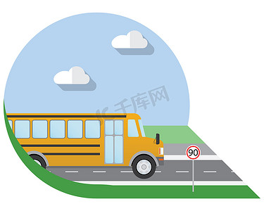 平面设计矢量图城市交通、 校车、 侧视图图标
