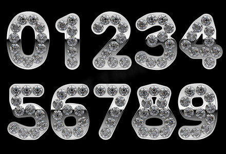 镶嵌钻石的银色 0 - 9 数字