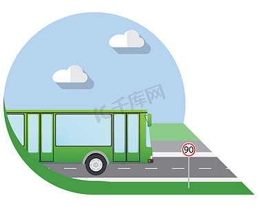 平面设计矢量图城市交通、 城市公交车、 侧视图图标