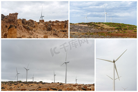 澳大利亚维多利亚州海岸线风电场的拼贴画