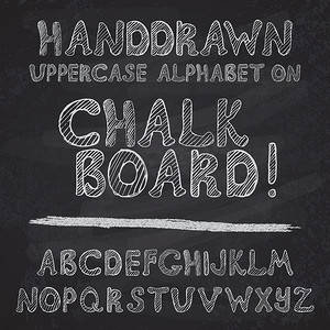 手绘字母设计在粉笔板上，粗矢量字体大写字母