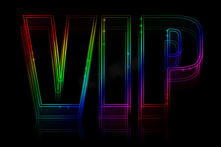 vip买二送一摄影照片_黑色背景上的 VIP 霓虹灯广告