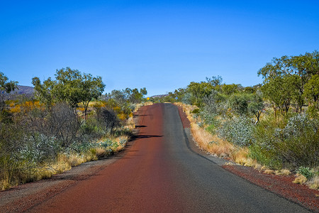 Karijni 国家公园的道路被沙漠灰尘染成半红色