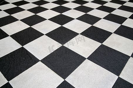 黑白地板背景摄影照片_方形黑白瓷砖地板