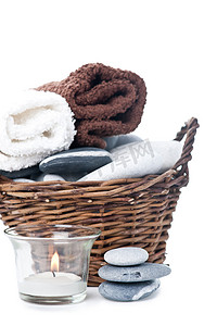 沐浴套装、毛巾、石头、蜡烛