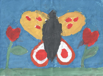 蝴蝶在飞舞摄影照片_儿童画——美丽的蝴蝶在空中飞舞
