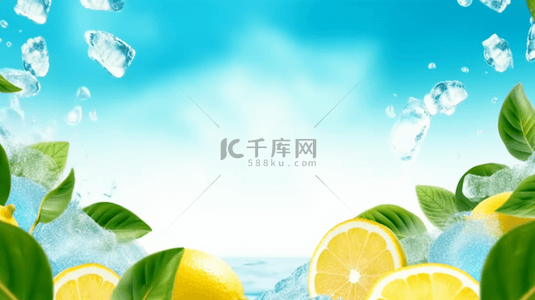 冰块水果背景图片_夏天柠檬冰块水花