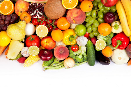 葡萄石榴摄影照片_巨大的小组新鲜蔬菜和水果