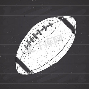 美式足球，橄榄球手绘 grunge 纹理素描，黑板背景上的矢量图