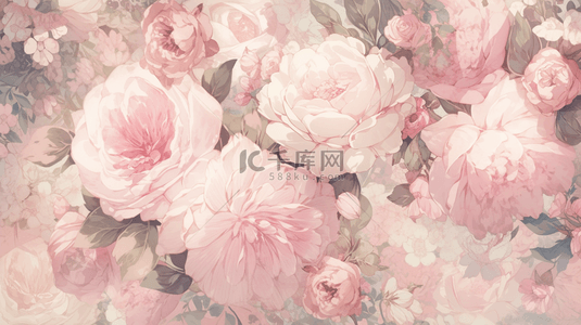 粉红色背景图片_一簇柔和的粉红色玫瑰平铺背景