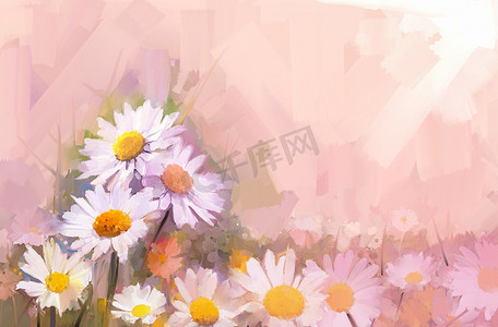 非洲菊花卉油画。背景柔和色彩的花朵
