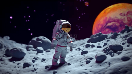 星球插画背景图片_航天航空宇航员在太空卡通插画