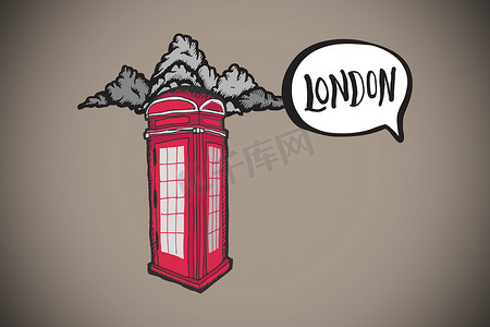 伦敦涂鸦与电话亭的合成图像