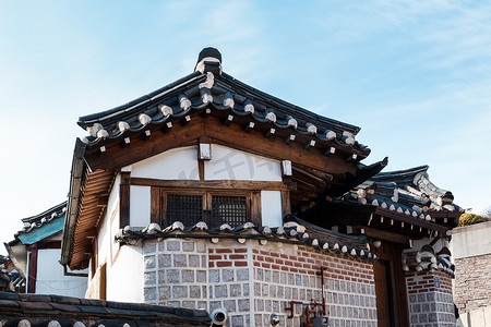 首尔建筑摄影照片_传统的韩国风格建筑。