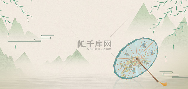 中国风油纸伞浅色中式海报背景