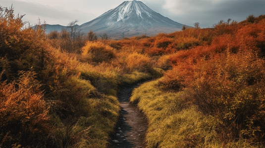 俄罗斯远东堪察加半岛的火山景观背景是黑色的火山沙和白