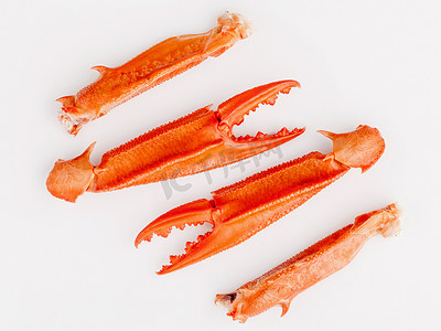 餐饮横幅摄影照片_螃蟹和海的白色背景中分离的煮蟹爪