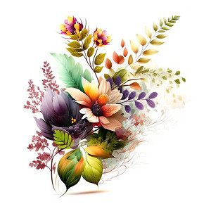 带有异国情调的花朵和热带树叶的原创花卉设计。