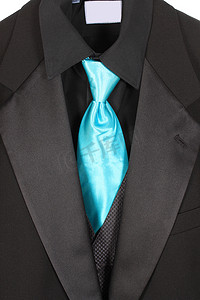 西装和蓝色领带的特写
