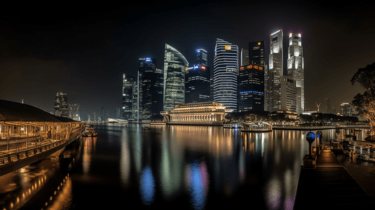 滨海湾夜景摄影照片_新加坡滨海湾全景高清大图