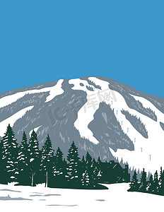 位于科罗拉多州萨米特县的冬季铜山滑雪胜地 WPA 海报艺术