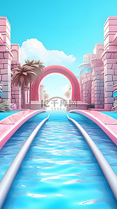 电商海报夏日泳圈展台背景