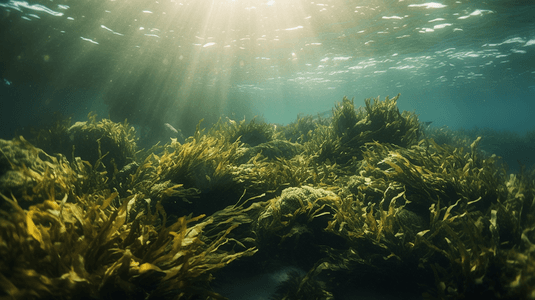 一大群海藻漂浮在海洋中