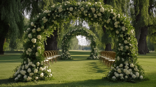 拱门摄影照片_美丽的婚礼拱门与鲜花