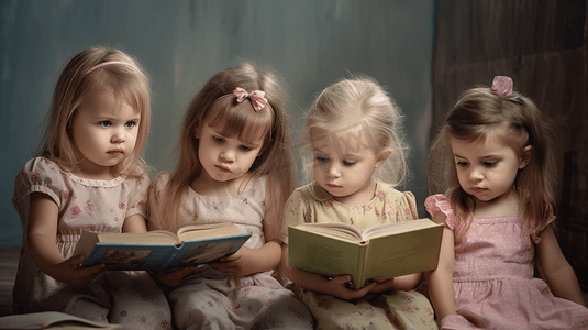 儿童小女孩教育形象手持书本学习