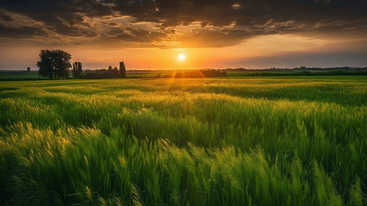 黄色天空摄影照片_夏季景观与日落时的戏剧天空俄罗斯