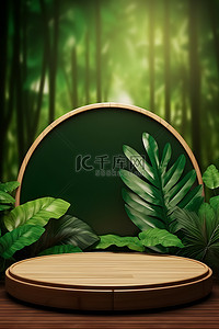 自然背景图片_电商海报木色展台自然绿色背景