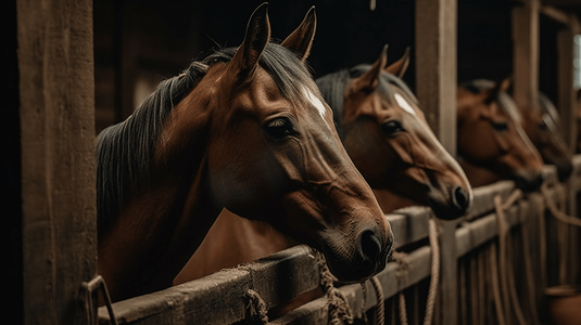 骑术学校马厩里的英国纯种马
