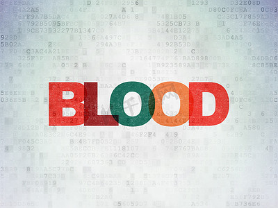 医学概念： 数字数据论文背景上的血液