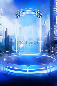 科技感电商背景图片_电商海报蓝色科技感展台背景