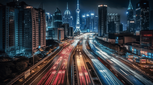 相约上海摄影照片_现代建筑背景的光线足迹